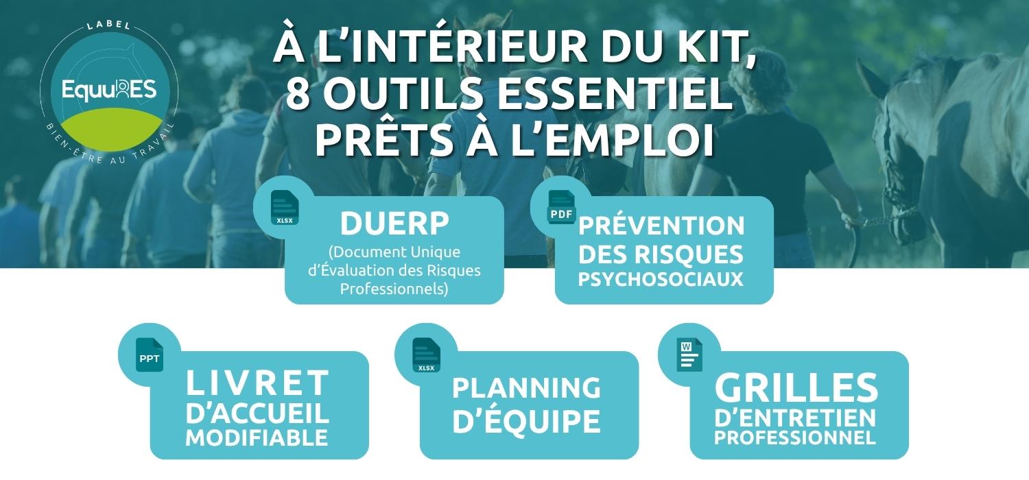 Contenu du kit essentiel bien-être au travail (DUERP, Prévention des risques psychosociaux, livret d'accueil, planning équipe, grilles d'entretien professionnel)